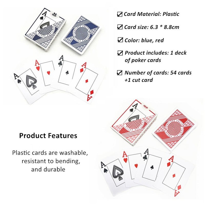 Plastične poker karte s 1 špilom, vodootporne, izdržljive, otporne na savijanje, 54 karte za igranje, poklon za obiteljsku igru L758