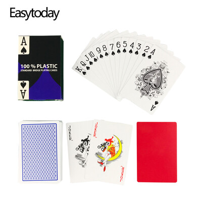 Easytoday 1 бр./компл. PVC водоустойчиви пластмасови карти за игра на покер 2 цвята Червен и син Baccarat Texas Hold`em Club карти за игра