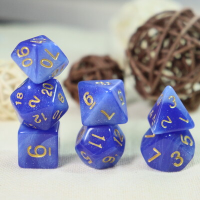 7 részes Blue Starry Sky sorozatú Galaxy Space Dice készlet, alkalmas baráti partira, családi játékokra