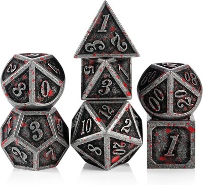DND metalinių kauliukų rinkinys, daugiakampiai kauliukai, D ir D, RPG vaidmenų žaidimas, stalo žaidimai, vakarėlių klubas, D4, D6, D8, D10, D %, D12, D20 7 vnt.