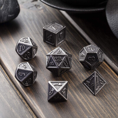 DND metalinių kauliukų rinkinys, daugiakampiai kauliukai, D ir D, RPG vaidmenų žaidimas, stalo žaidimai, vakarėlių klubas, D4, D6, D8, D10, D %, D12, D20 7 vnt.