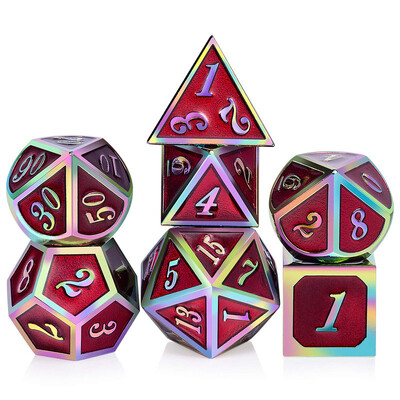 DND metalinių kauliukų rinkinys, daugiakampiai kauliukai, D ir D, RPG vaidmenų žaidimas, stalo žaidimai, vakarėlių klubas, D4, D6, D8, D10, D %, D12, D20 7 vnt.