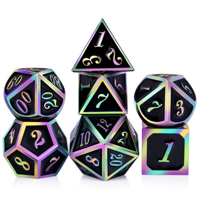 DND metalinių kauliukų rinkinys, daugiakampiai kauliukai, D ir D, RPG vaidmenų žaidimas, stalo žaidimai, vakarėlių klubas, D4, D6, D8, D10, D %, D12, D20 7 vnt.