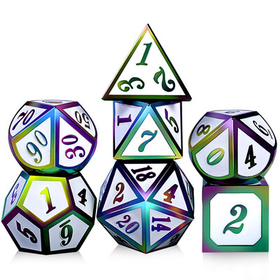 DND metalinių kauliukų rinkinys, daugiakampiai kauliukai, D ir D, RPG vaidmenų žaidimas, stalo žaidimai, vakarėlių klubas, D4, D6, D8, D10, D %, D12, D20 7 vnt.