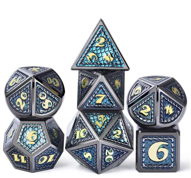 DND metalinių kauliukų rinkinys, daugiakampiai kauliukai, D ir D, RPG vaidmenų žaidimas, stalo žaidimai, vakarėlių klubas, D4, D6, D8, D10, D %, D12, D20 7 vnt.