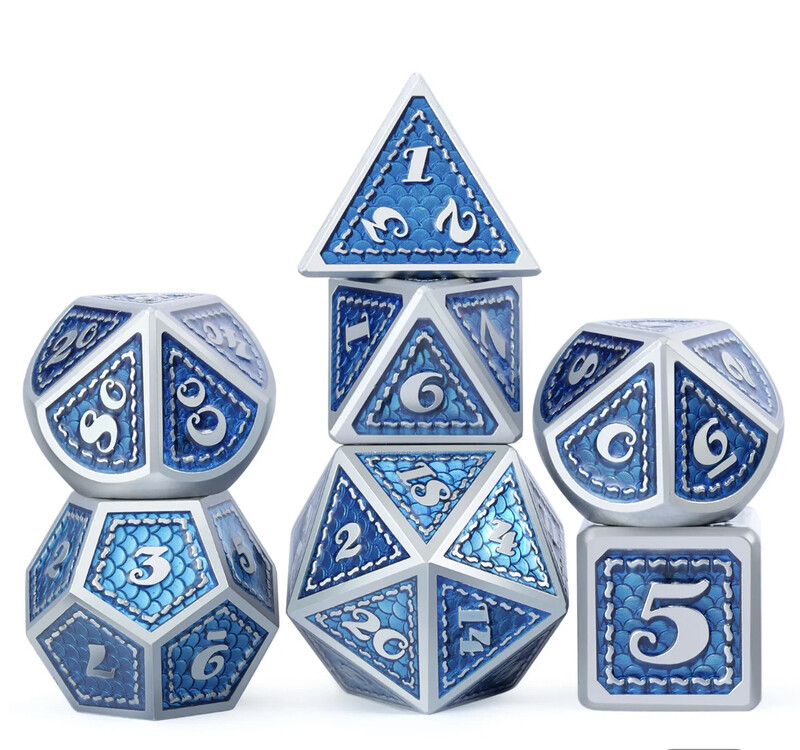 DND metalinių kauliukų rinkinys, daugiakampiai kauliukai, D ir D, RPG vaidmenų žaidimas, stalo žaidimai, vakarėlių klubas, D4, D6, D8, D10, D %, D12, D20 7 vnt.