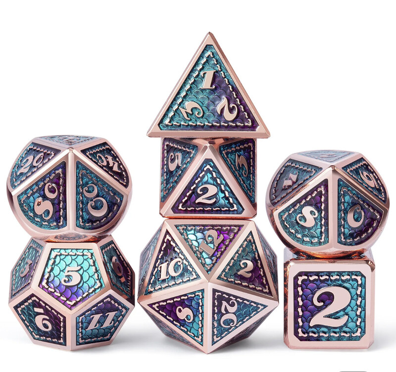 DND metalinių kauliukų rinkinys, daugiakampiai kauliukai, D ir D, RPG vaidmenų žaidimas, stalo žaidimai, vakarėlių klubas, D4, D6, D8, D10, D %, D12, D20 7 vnt.