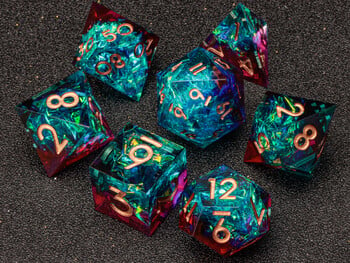 DnD Sharp Egde sea wave Resin Dice, комплект полиедрални зарове, d и d зарове, комплект зелени зарове