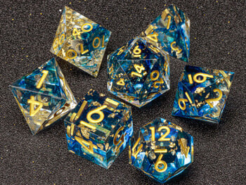 DnD Sharp Egde sea wave Resin Dice, комплект полиедрални зарове, d и d зарове, комплект зелени зарове