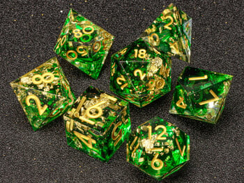 DnD Sharp Egde sea wave Resin Dice, комплект полиедрални зарове, d и d зарове, комплект зелени зарове