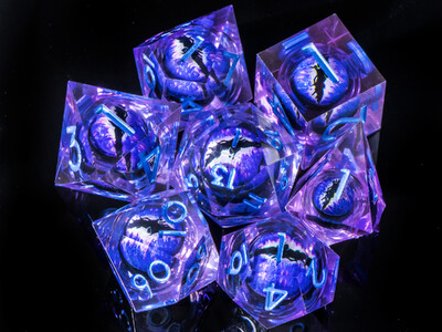 Set kockica Dragon eyes, set poliedralnih kockica, d i d kockica, set kockica od smole