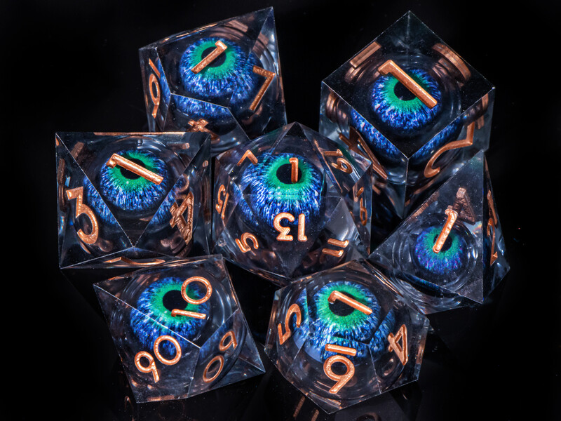 Set kockica Dragon eyes, set poliedralnih kockica, d i d kockica, set kockica od smole