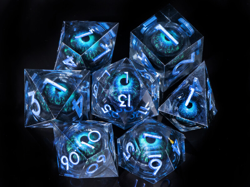 Set kockica Dragon eyes, set poliedralnih kockica, d i d kockica, set kockica od smole