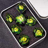 Зарове от смола Dragon`s eye, 7PCS Green Liquid Core Dice Set, Sharp Egde polyhedral d и d зарове