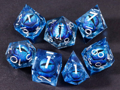 Зарове от смола Dragon`s eye, 7PCS Green Liquid Core Dice Set, Sharp Egde polyhedral d и d зарове