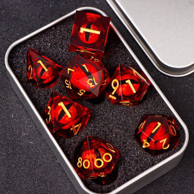 Зарове от смола Dragon`s eye, 7PCS Green Liquid Core Dice Set, Sharp Egde polyhedral d и d зарове