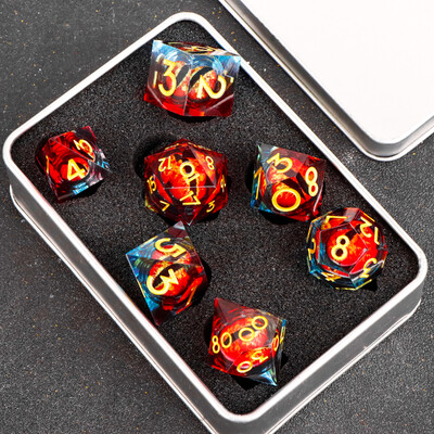 Зарове от смола Dragon`s eye, 7PCS Green Liquid Core Dice Set, Sharp Egde polyhedral d и d зарове