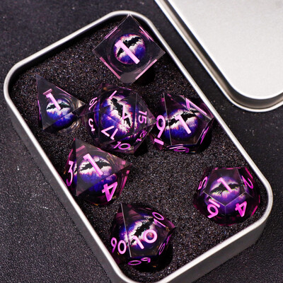 Зарове от смола Dragon`s eye, 7PCS Green Liquid Core Dice Set, Sharp Egde polyhedral d и d зарове