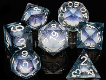 7PCS Sharp Resin Dice Set Liquid Core Dice & Sharp Edge Ролеви игри зарове, зарове от златно фолио от смола