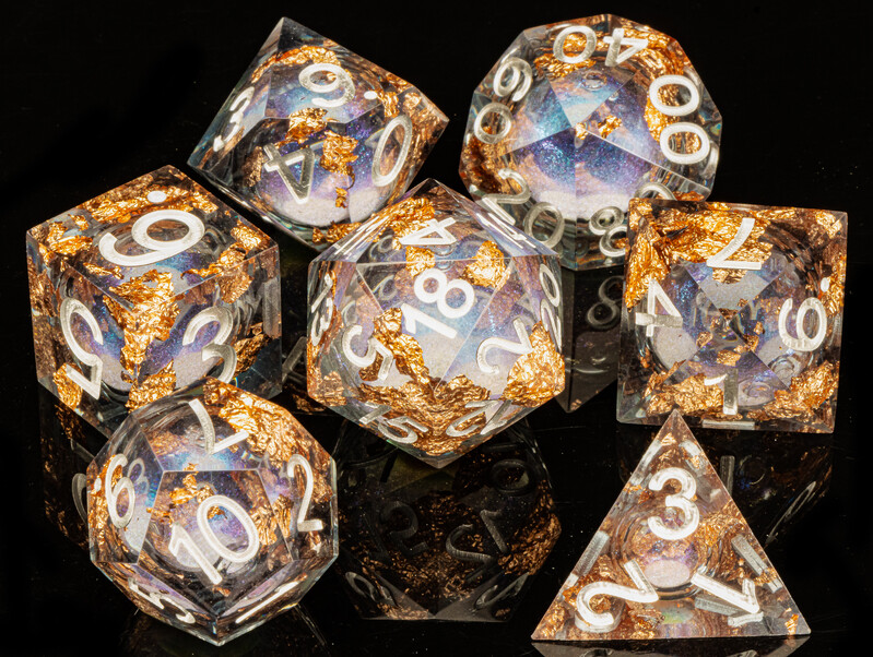 7PCS Sharp Resin Dice Set Liquid Core Dice & Sharp Edge Role Playing Games Dice, zlatne kockice od smole