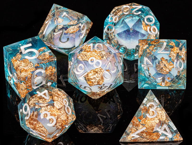 7PCS Sharp Resin Dice Set Liquid Core Dice & Sharp Edge Role Playing Games Dice, zlatne kockice od smole