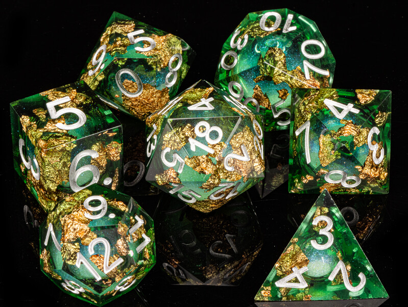 7PCS Sharp Resin Dice Set Liquid Core Dice & Sharp Edge Role Playing Games Dice, zlatne kockice od smole