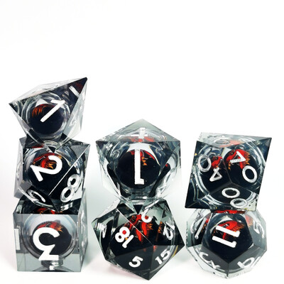 Set DnD kockica - 7 smolastih kockica s oštrim rubovima s vrtljivom jezgrom Dragon Eye Core, uzorkom smajlića za D&D, RPG igre