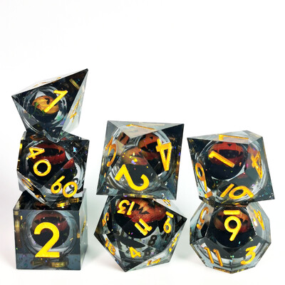 Set DnD kockica - 7 smolastih kockica s oštrim rubovima s vrtljivom jezgrom Dragon Eye Core, uzorkom smajlića za D&D, RPG igre