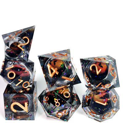 Set DnD kockica - 7 smolastih kockica s oštrim rubovima s vrtljivom jezgrom Dragon Eye Core, uzorkom smajlića za D&D, RPG igre