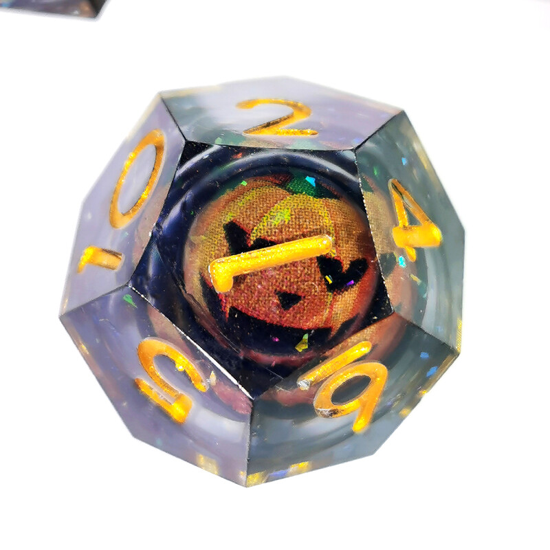 Set DnD kockica - 7 smolastih kockica s oštrim rubovima s vrtljivom jezgrom Dragon Eye Core, uzorkom smajlića za D&D, RPG igre