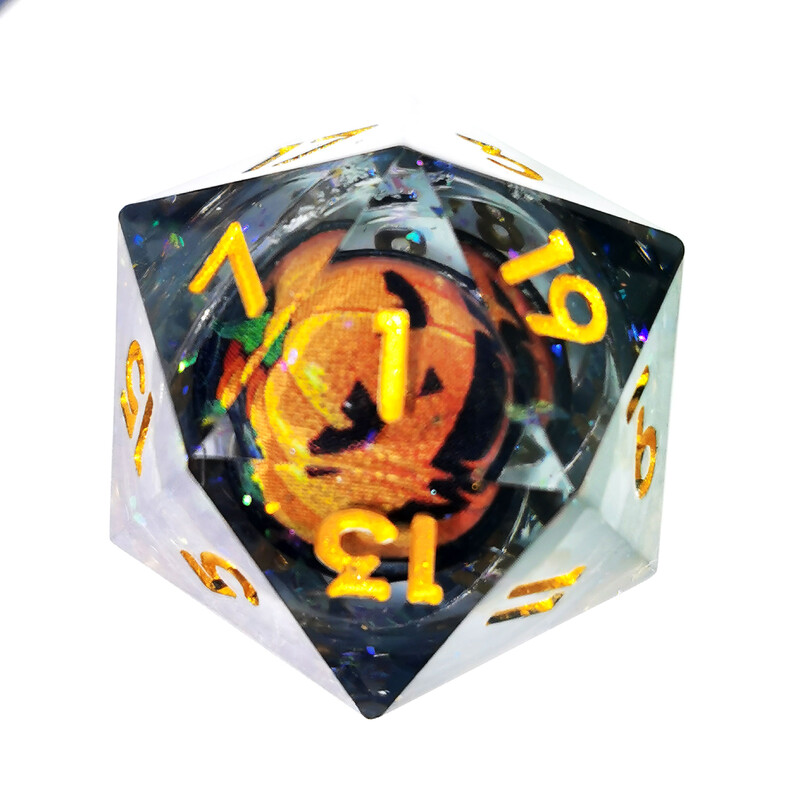 Set DnD kockica - 7 smolastih kockica s oštrim rubovima s vrtljivom jezgrom Dragon Eye Core, uzorkom smajlića za D&D, RPG igre