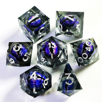 Set de zaruri DnD - zaruri din rășină cu margini ascuțite din 7 piese cu ochi de dragon rotativ, zaruri poliedrice pentru Dungeons & Dragons, RPG de masă