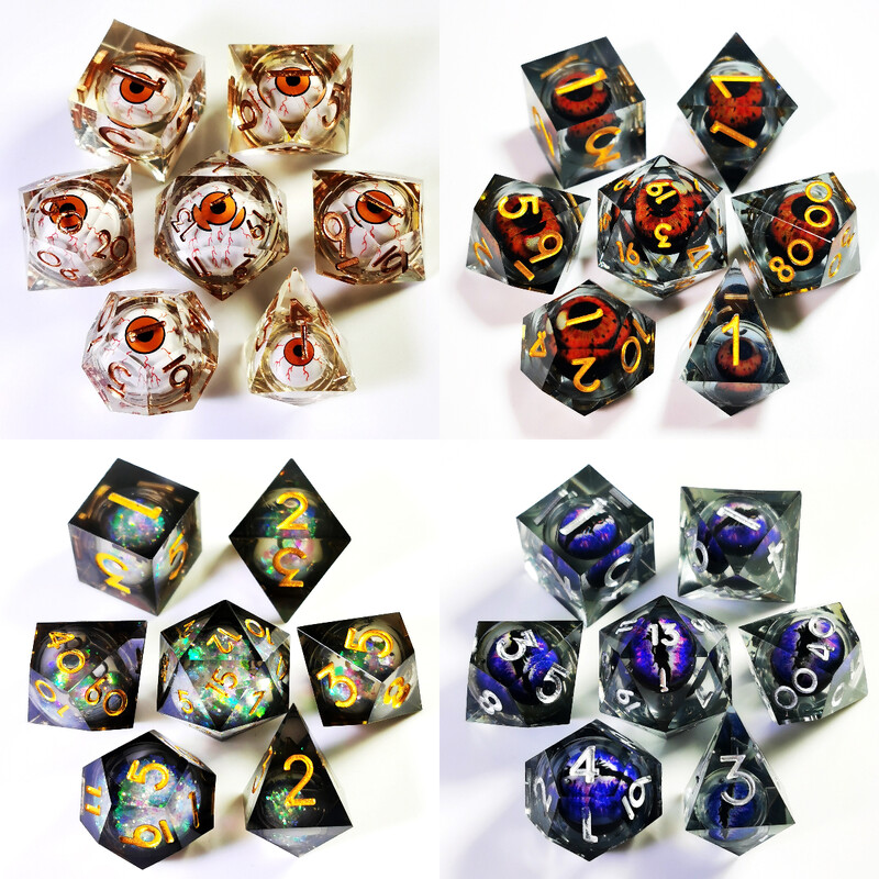 DnD täringukomplekt – 7-osaline terava servaga vaigust täringud pöörleva draakonisilmaga, mitmetahulised täringud vangikongide ja draakonite jaoks, lauapealne RPG