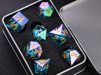 Зарове от смола Dragon\'s eye, 7PCS лилав комплект зарове Liquid Core, зарове Sharp Egde polyhedral d и d