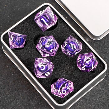 Зарове от смола Dragon\'s eye, 7PCS лилав комплект зарове Liquid Core, зарове Sharp Egde polyhedral d и d