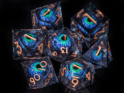 Dragon's eye smolaste kocke, 7PCS purple Liquid Core Dice Set, Sharp Egde polyhedral d i d kocke