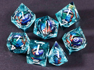 Dragon's eye smolaste kocke, 7PCS purple Liquid Core Dice Set, Sharp Egde polyhedral d i d kocke