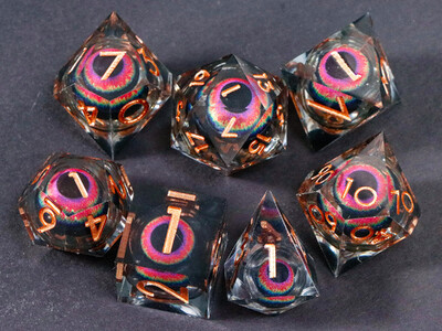 Dragon's eye smolaste kocke, 7PCS purple Liquid Core Dice Set, Sharp Egde polyhedral d i d kocke