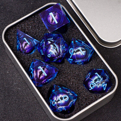 Dragon's eye smolaste kocke, 7PCS purple Liquid Core Dice Set, Sharp Egde polyhedral d i d kocke