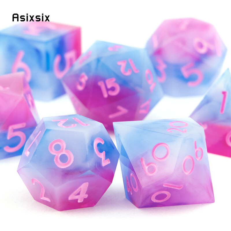 7 komada ružičasto plave ružičaste kockice s brojevima i smolom s oštrim rubom, poliedarske kockice prikladne za igranje uloga RPG društvene igre