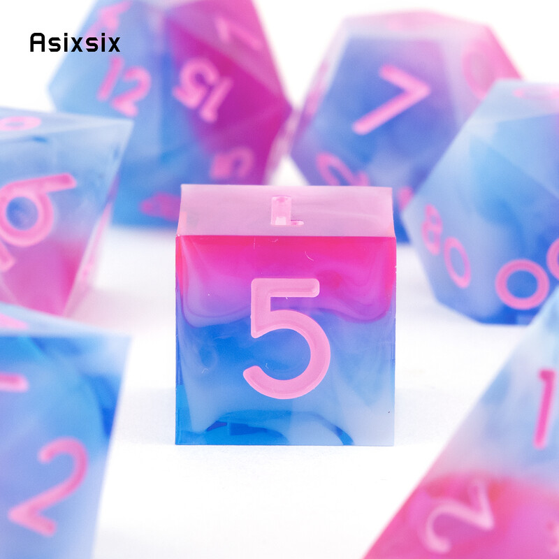 7 komada ružičasto plave ružičaste kockice s brojevima i smolom s oštrim rubom, poliedarske kockice prikladne za igranje uloga RPG društvene igre