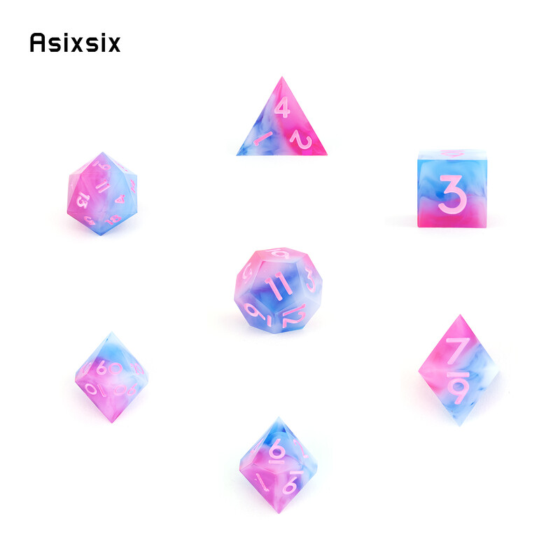 7 komada ružičasto plave ružičaste kockice s brojevima i smolom s oštrim rubom, poliedarske kockice prikladne za igranje uloga RPG društvene igre