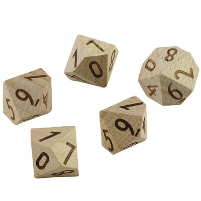 Комплект дървени зарове 5 бр. D6 D10 Дървени зарове за ролева настолна игра Многостранно забавление