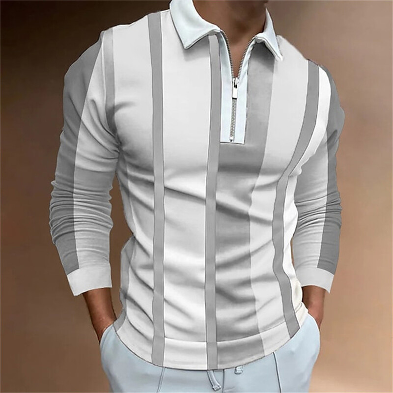 Pánske polo tričko s dlhým rukávom a zipsom, klasické tričko s 3D potlačou, jar, jeseň, biznis, ležérne, nadrozmerné, klopové, golfové oblečenie