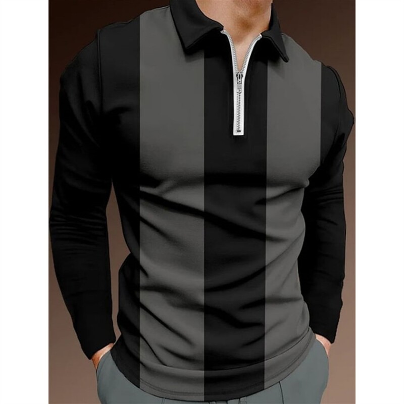 Pánske polo tričko s dlhým rukávom a zipsom, klasické tričko s 3D potlačou, jar, jeseň, biznis, ležérne, nadrozmerné, klopové, golfové oblečenie