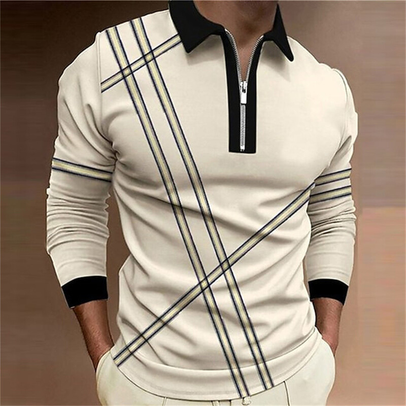Pánske polo tričko s dlhým rukávom a zipsom, klasické tričko s 3D potlačou, jar, jeseň, biznis, ležérne, nadrozmerné, klopové, golfové oblečenie