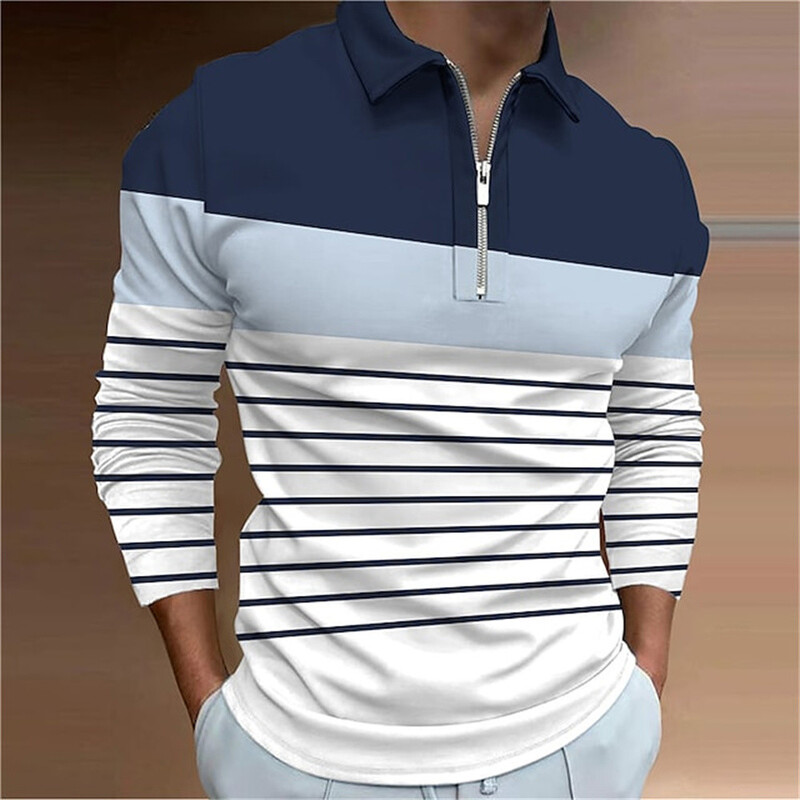 Pánske polo tričko s dlhým rukávom a zipsom, klasické tričko s 3D potlačou, jar, jeseň, biznis, ležérne, nadrozmerné, klopové, golfové oblečenie