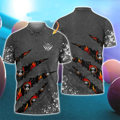 Billiard Team Graphic Polo majica Snooker Player Jersey crna 8 polo majica Cue Sportski klub na rever kratkih rukava 3d polo muška majica