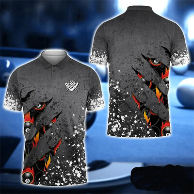 Billiard Team Graphic Polo majica Snooker Player Jersey crna 8 polo majica Cue Sportski klub na rever kratkih rukava 3d polo muška majica
