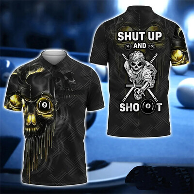 Billiard Team Graphic Polo majica Snooker Player Jersey crna 8 polo majica Cue Sportski klub na rever kratkih rukava 3d polo muška majica